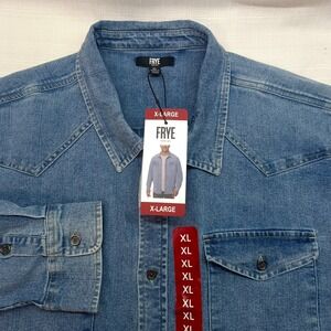 NWT Frye Western Vintage Denim Blue Button Down Shirt Mens XL Medium Wash
